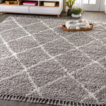 Gabrielle mercer Shag Plush Tassel Moroccan Geometric Trellis Area Rug